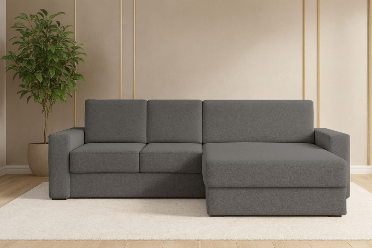 ECKSOFA TOCO XL 275/170 cm in Boucle Dunkelgrau rechts - Creme, Holz/Holzwerkstoff (275/170cm) - Deine Möbel 24