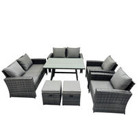 GARTENMÖBELSET mit ESSTISCH,HOCHLEHNER-SOFA Polyrattan Dunkelgrauer Mix 8-Sitzer - Dunkelgrau/Grau, Glas/Kunststoff - Fimous