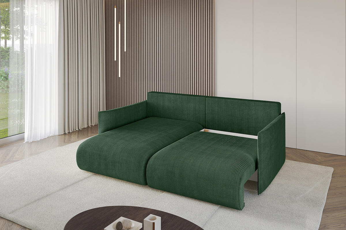 ECKSOFA mit Schlaffunktion und Bettkasten ONESK-L 208x165x40 Grün Cord - Grün, Holzwerkstoff/Kunststoff (208/165cm) - ALTDECOR