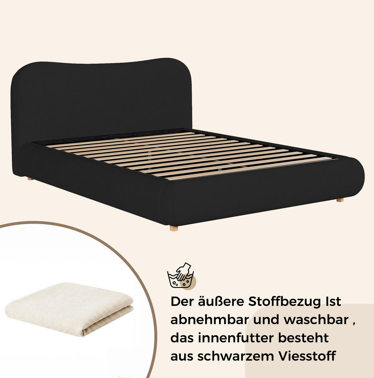 POLSTERBETT aus Chenille 160x200 cm Beige mit hydraulischem Bettkasten und Lattenrost - Beige, Textil (160/200cm) - Modfu