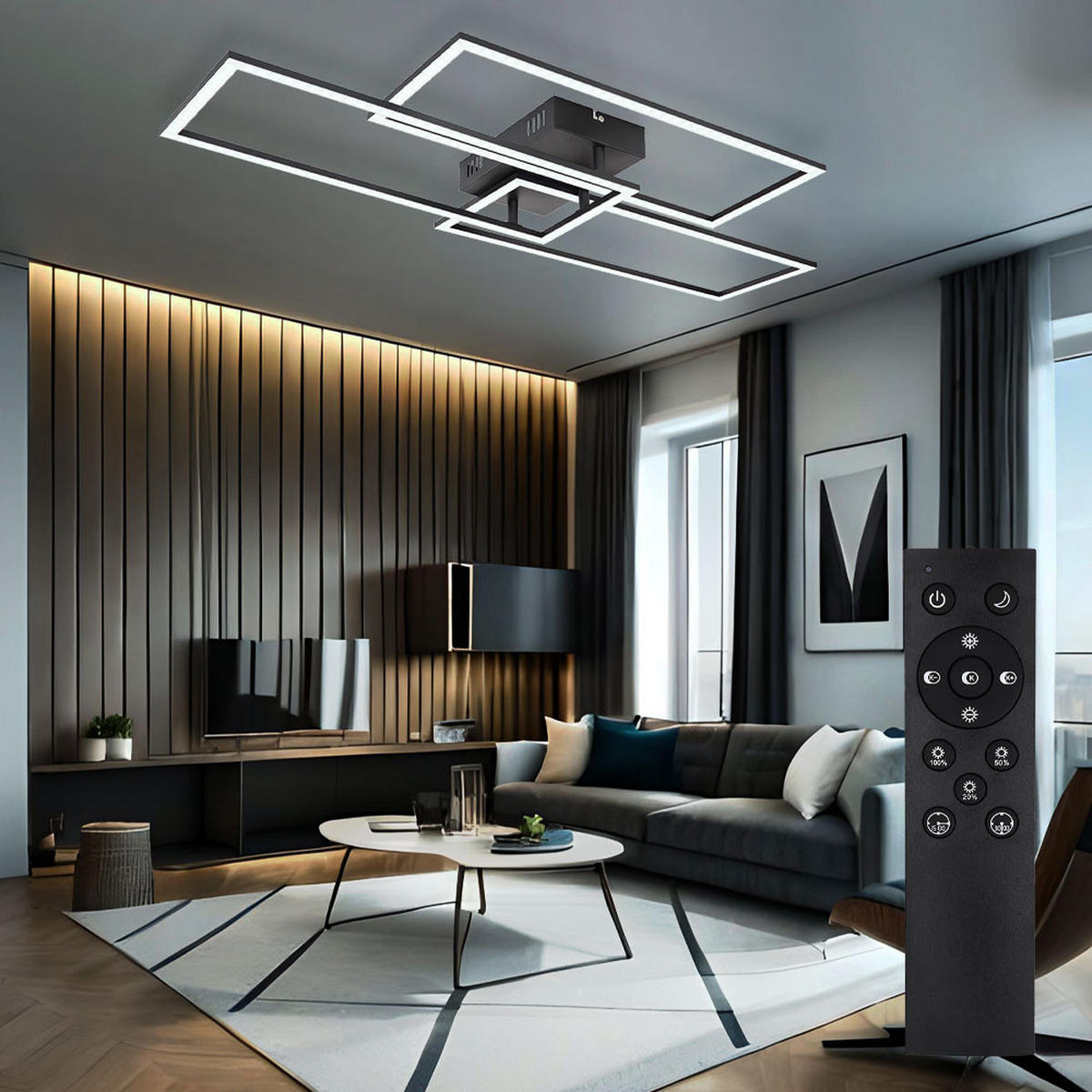 LED DECKENLEUCHTE Schwarz Weiß Fernbedienung - Schwarz, Metall (90/40/8.7cm) - Globo Lighting