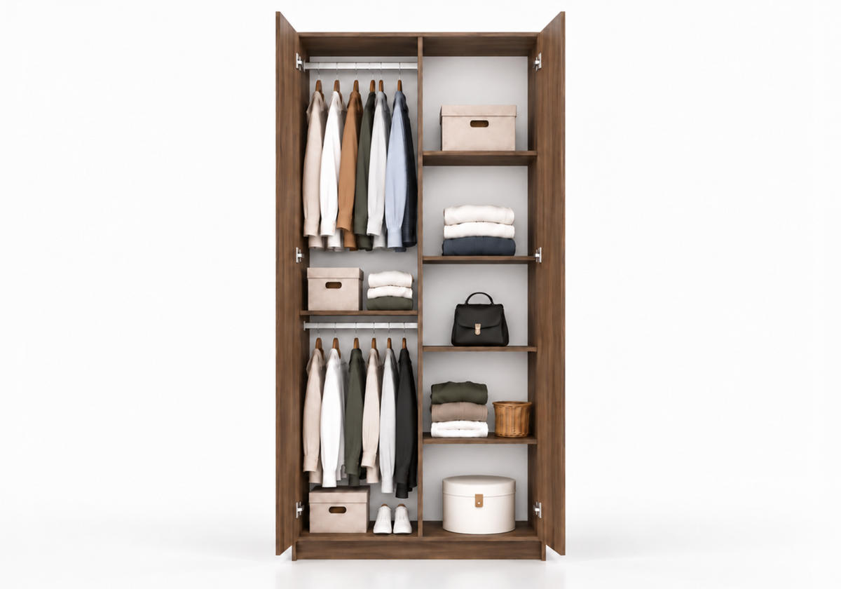 DREHTÜRENSCHRANK ROSA III 2D 100/210/55, 2-türig, Nussbaum - Goldfarben/Nussbaumfarben, Holzwerkstoff (100/210/55cm) - imoebel24