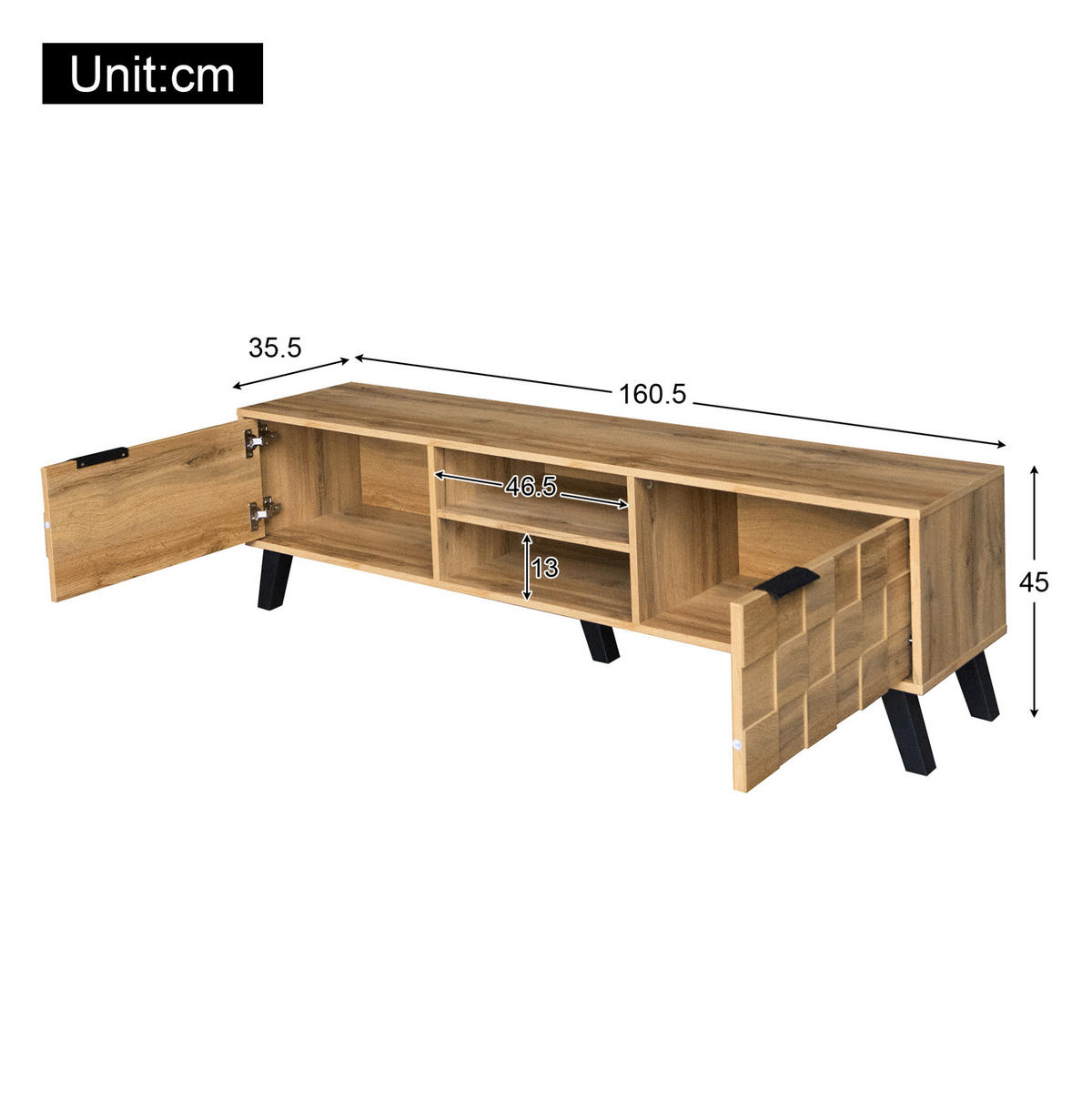 TV-SCHRANK 160,5/35,5/45 cm Holzoptik mit 2 Türen und 2 offenen Fächern - Naturfarben, Holzwerkstoff (160.5/45/35.5cm) - OKWISH