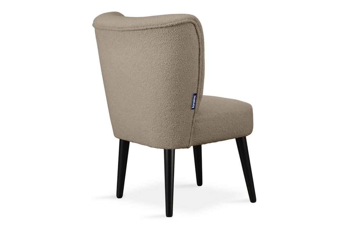 COCKTAILSESSEL APPA uf hohen schwarz lackierten Beinen aus Buchenholz, aus recyceltem Boucle-Stoff, Hellbraun/Schwarz - Hellbraun/Schwarz, Holz/Textil (63/89/65cm) - KONSIMO®