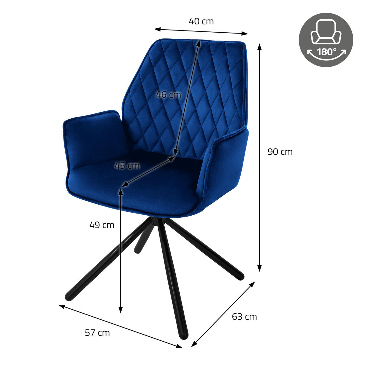 DREHSTUHL Samt Dunkelblau - Dunkelblau, Metall (63/90/57cm) - ML-DESIGN