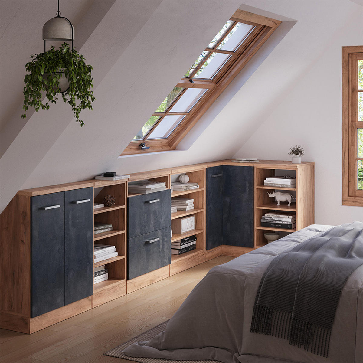 DACHSCHRÄGENSCHRANK ECKSCHRANK Rion Schwarz Beton/Goldkraft Eiche 75.6 x 81.6 cm mit 1 Tür - Honigeiche/Schwarz, Holzwerkstoff (75.6/81.6/75.6cm) - Vicco