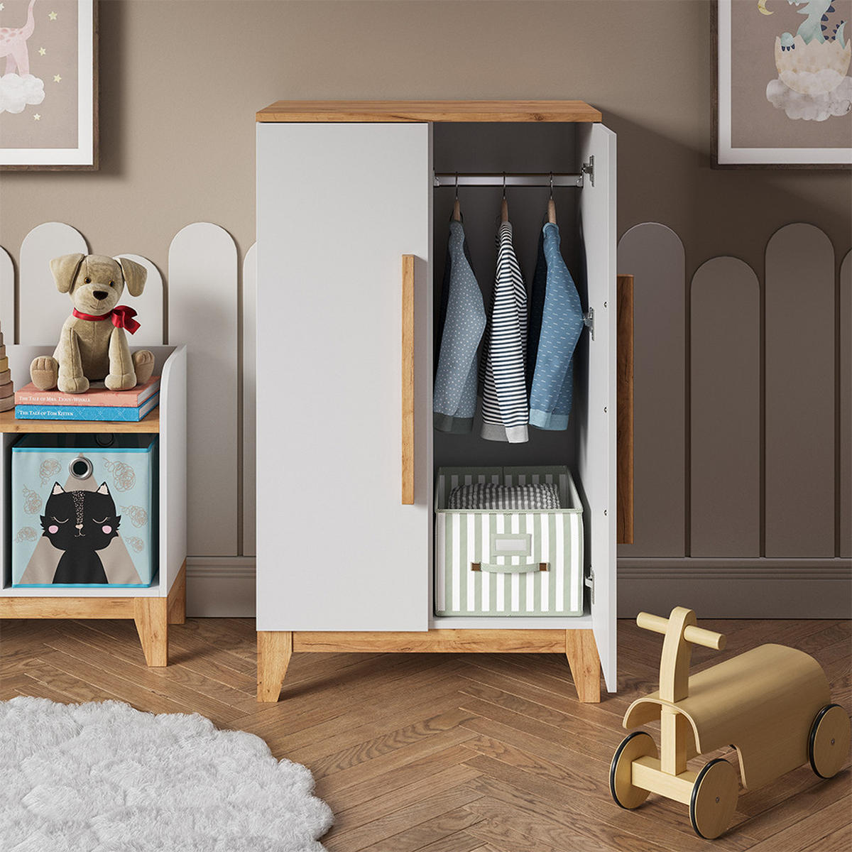 KINDERKLEIDERSCHRANK Malia Weiß/Artisan 70 x 120 cm - Weiß, Holzwerkstoff (70/120/53.4cm) - VitaliSpa