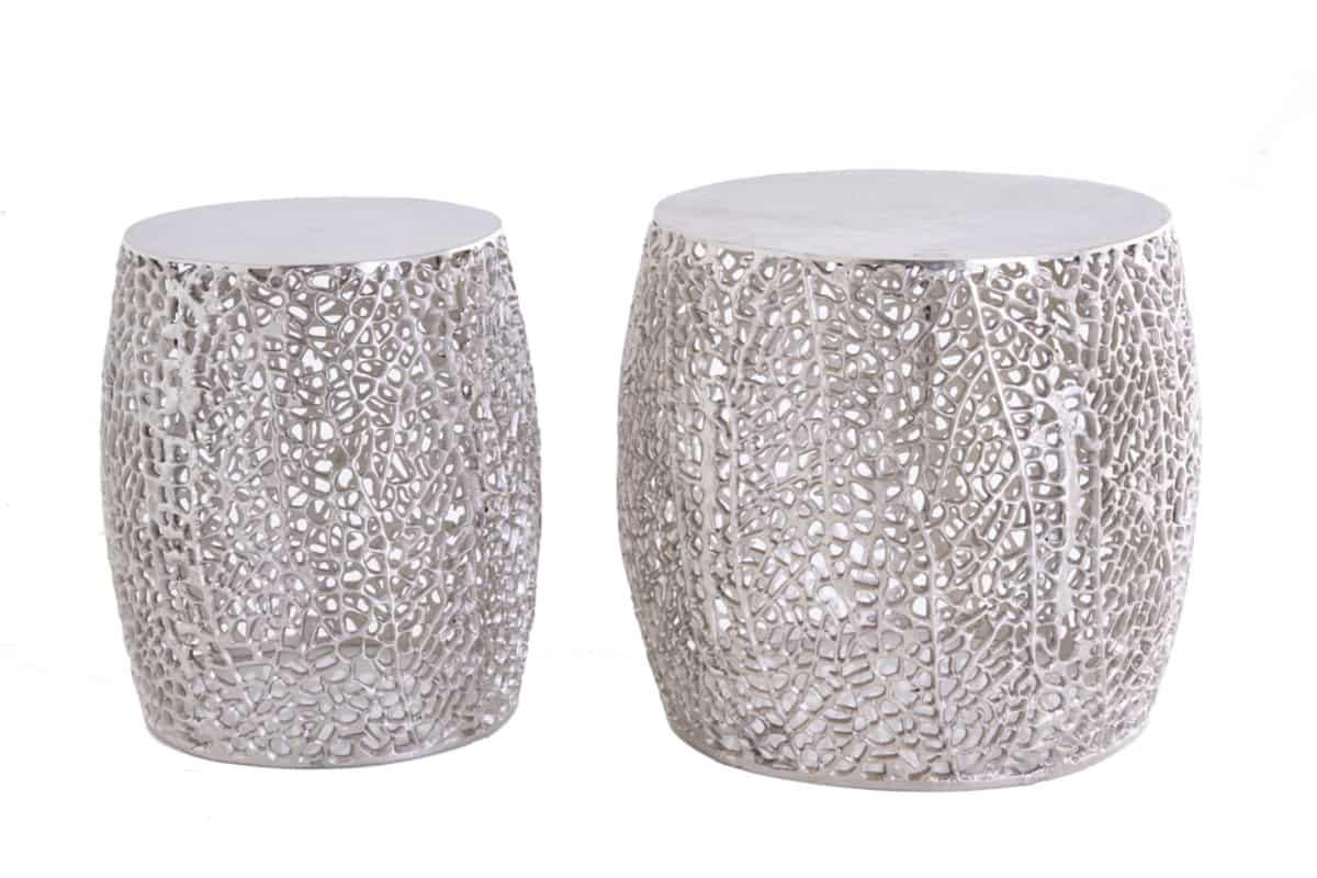 COUCHTISCH 2er Set ABSTRACT LEAF rund Silber 45cm - Silberfarben, Metall (45/45/42cm) - riess-ambiente