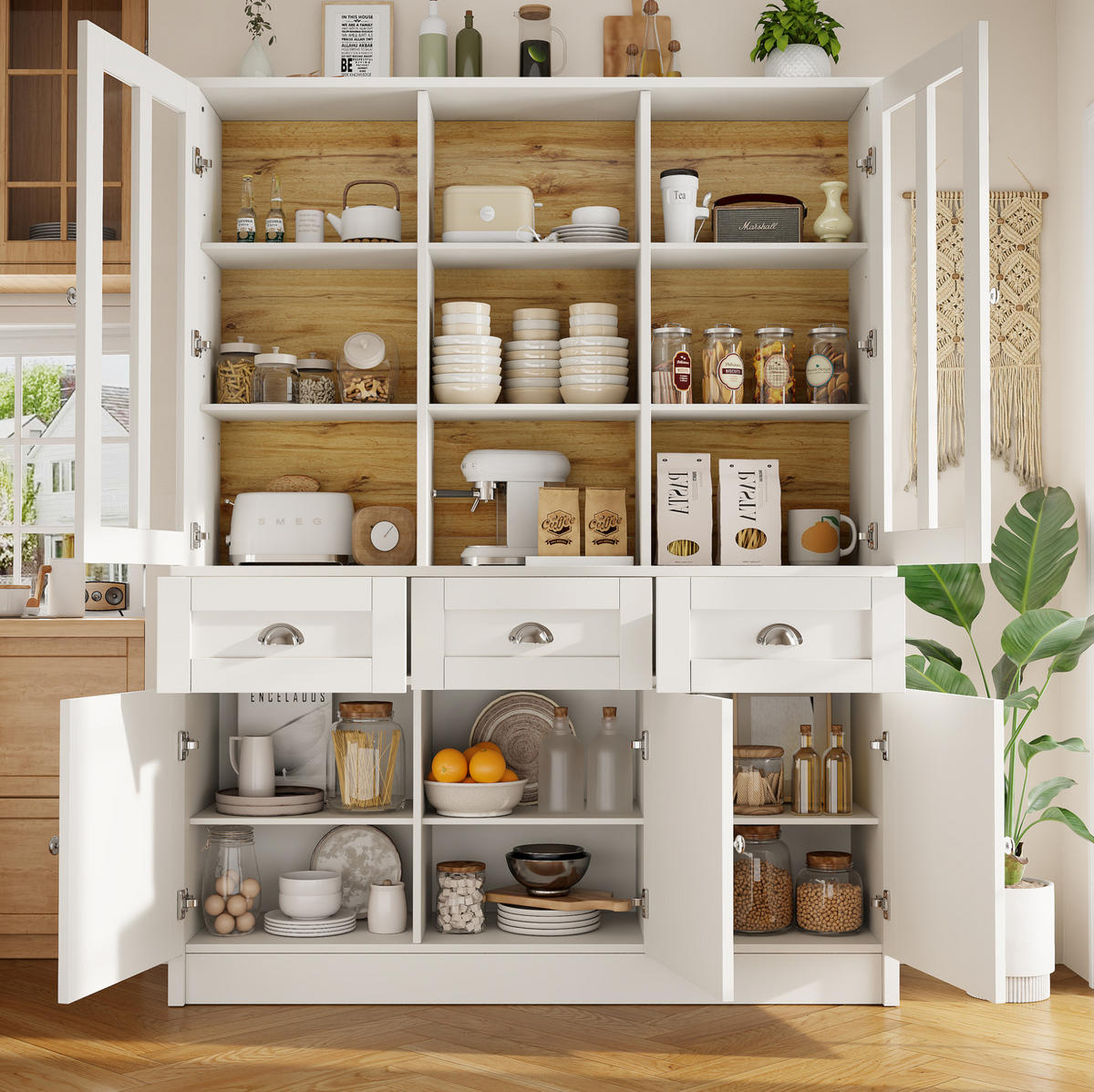BUFFET 140/38,5/175 cm aus MDF und Acryl mit verstellbaren Einlegeböden Weiß - Weiß, Holzwerkstoff (140/175/38.5cm) - Modenvie