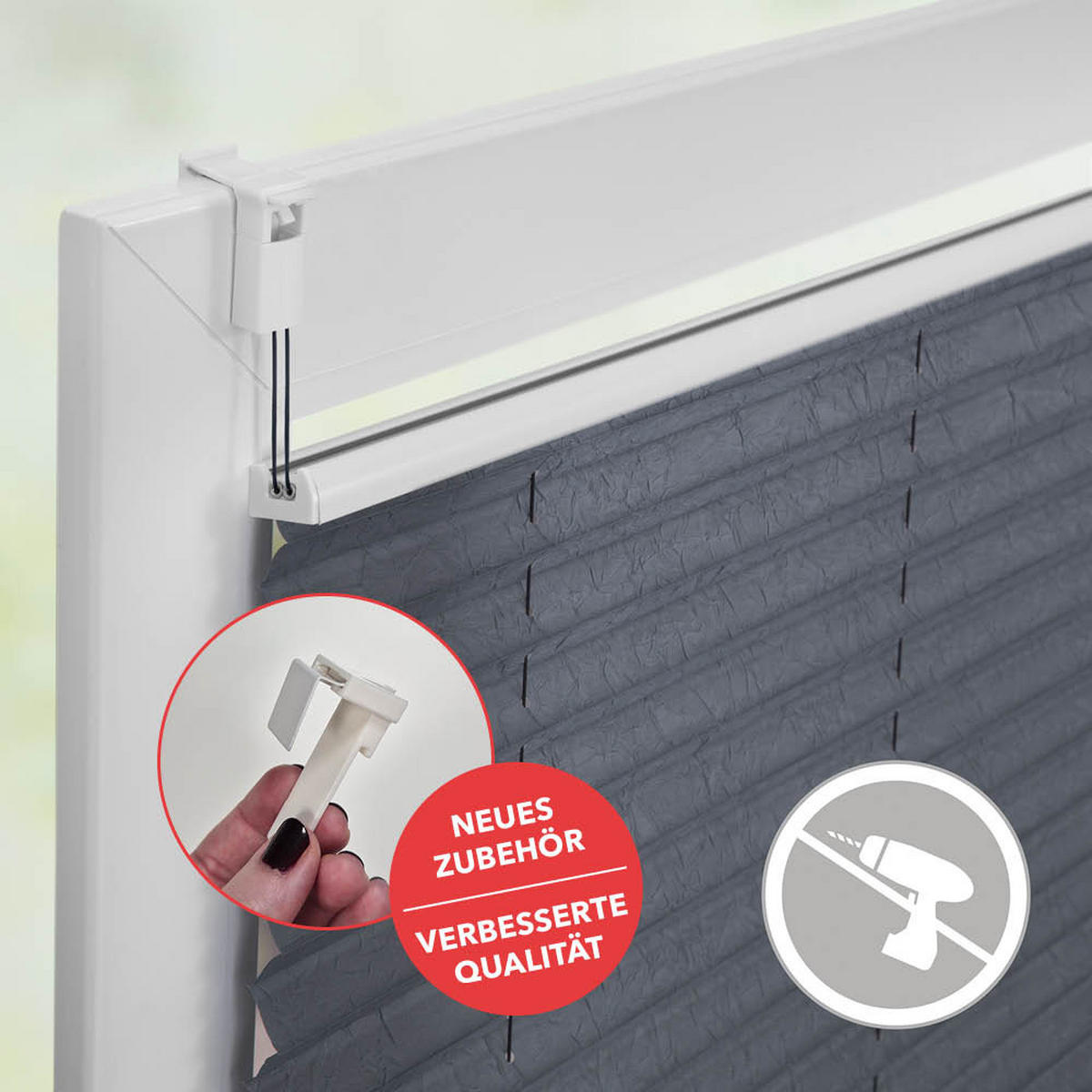 PLISSEE KLEMMFIX, OHNE BOHREN, VERSPANNT Grau, 210 cm, 80, 210 - Grau, Kunststoff (80/210cm) - Lichtblick Original