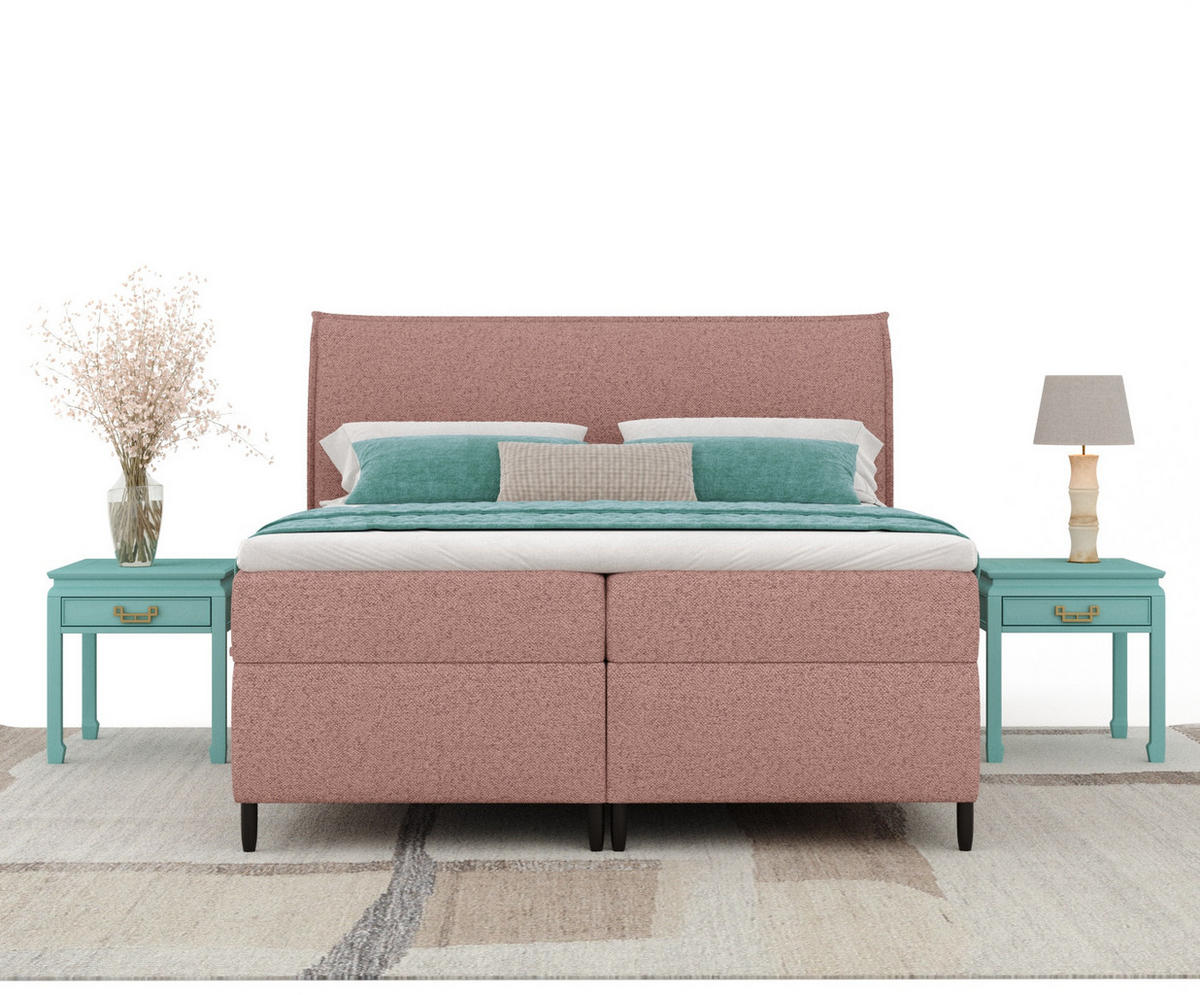 BOXBETT 180/200 cm Corvus, in Rosa, Matratze, Topper, Bettkasten, H4 = sehr fest - Pink/Schwarz, Holz/Holzwerkstoff (180/200cm) - Maison de Reve