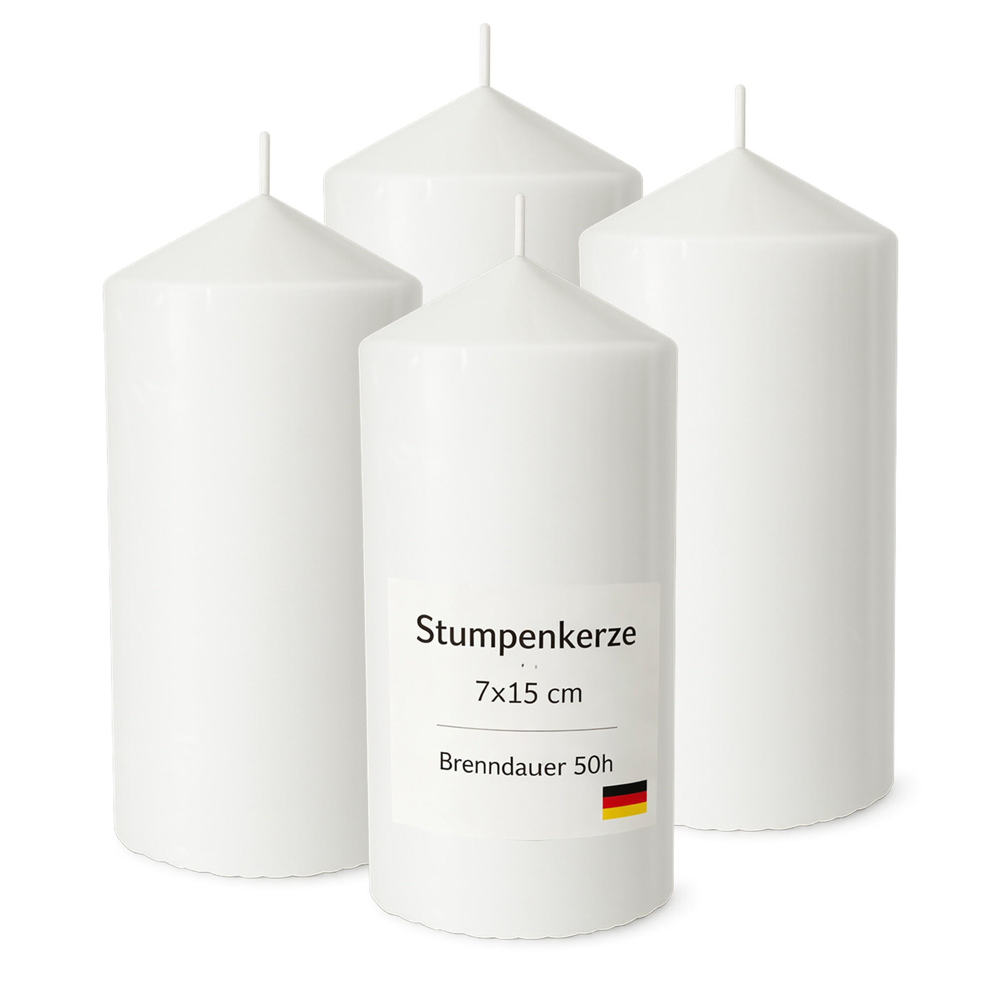 STUMPENKERZEN Ø7cm x 15cm Weiß (4er Pack) - Weiß, Naturmaterialien (15cm) - HS Candle