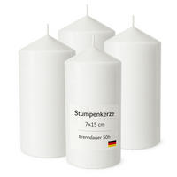 STUMPENKERZEN Ø7cm x 15cm Weiß (4er Pack) - Weiß, Naturmaterialien (15cm) - HS Candle