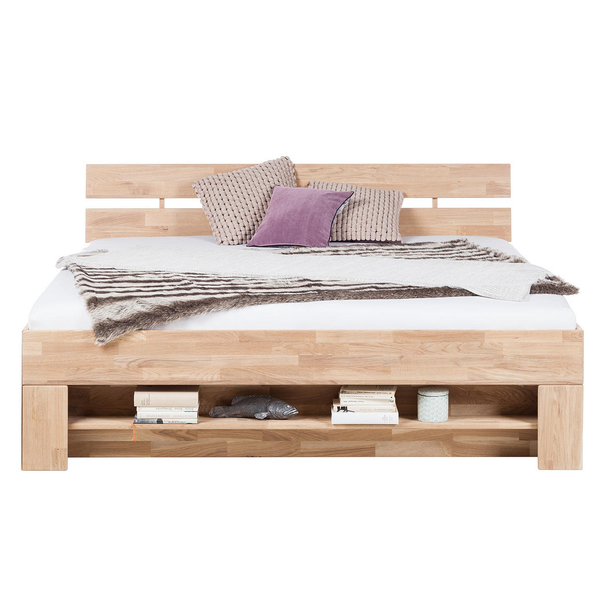 MASSIVHOLZBETT - Eiche massiv - Eichefarben, Holz (180/200cm) - home24