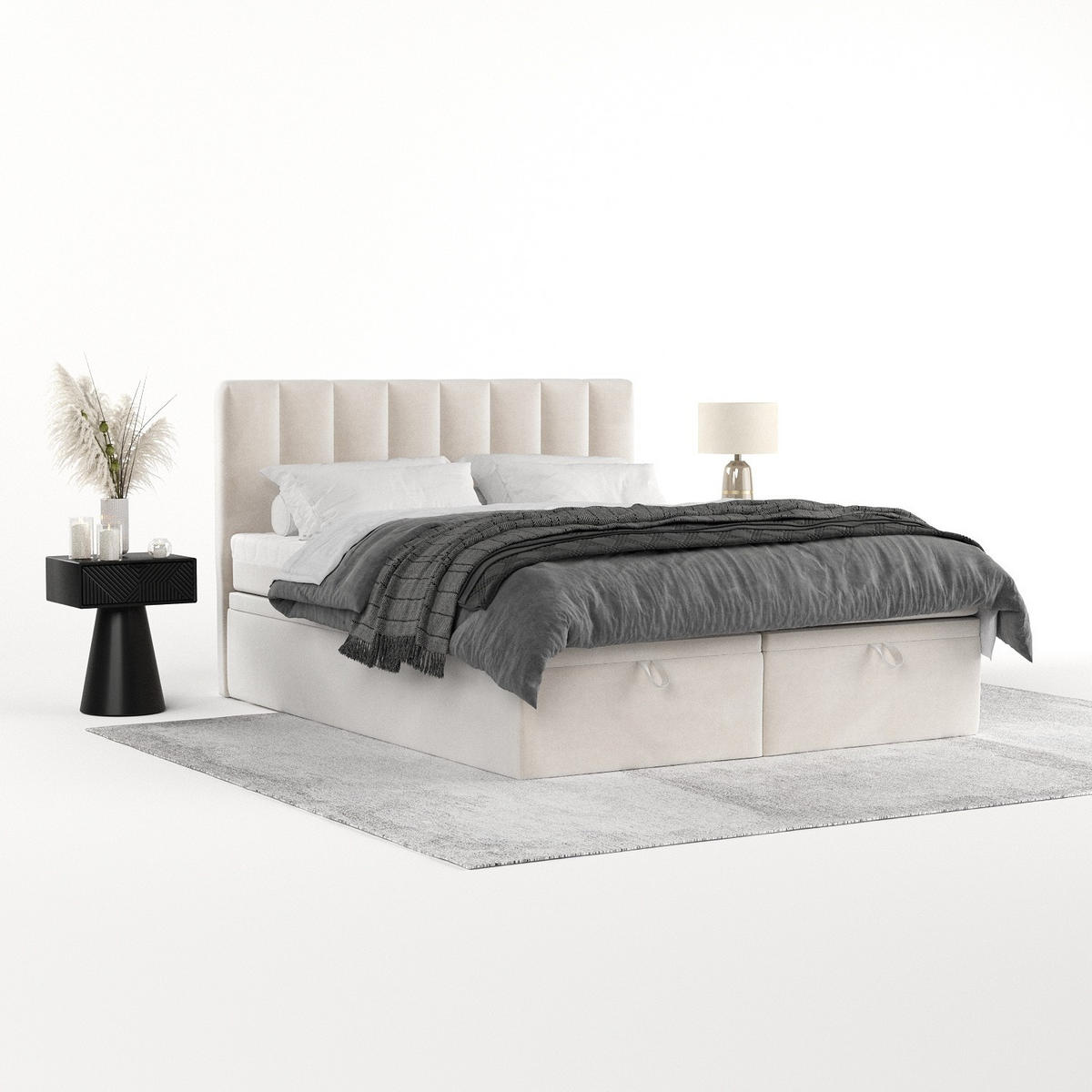 BOXBETT Lume 180/200 cm Creme im Paros Stoff - Creme/Schwarz, Holz/Holzwerkstoff (180/200cm) - AltaBeds