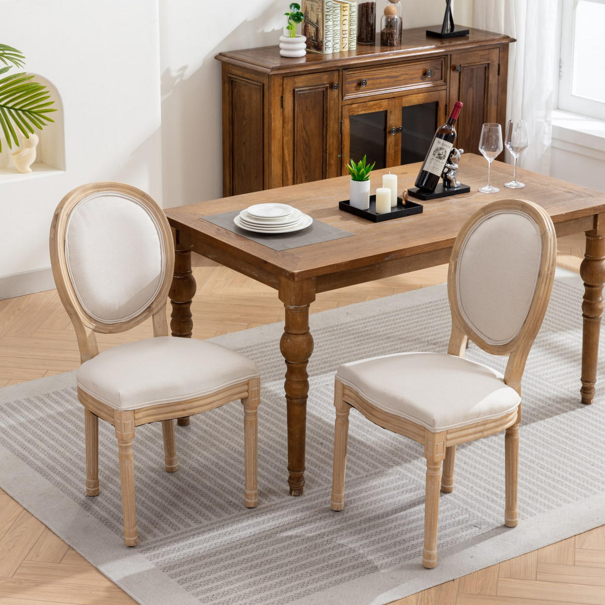 ESSZIMMERSTUHL 2er-Set mit Leinenbezug und Holzrahmen, Beige - Beige, Textil (59.5/95/49cm)