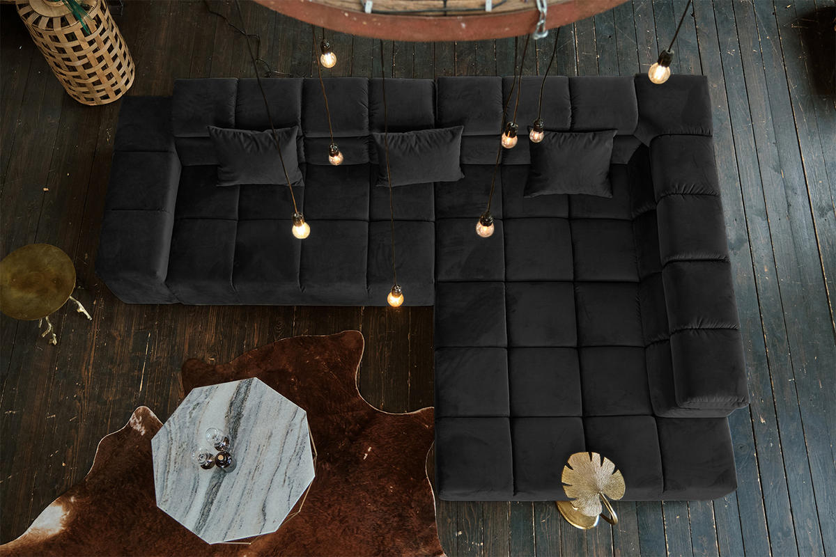 ECKSOFA NEVADA Schwarz Velvet - Schwarz, Textil (319/215cm) - KAWOLA