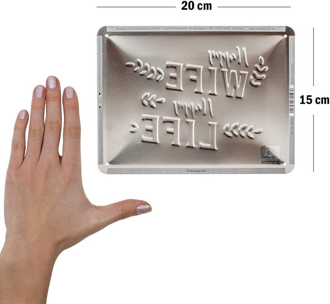 BLECHSCHILD 15/20 cm Word Up Happy Wife Happy Life - Multicolor, Metall (20/15/0.5cm) - Nostalgic-Art