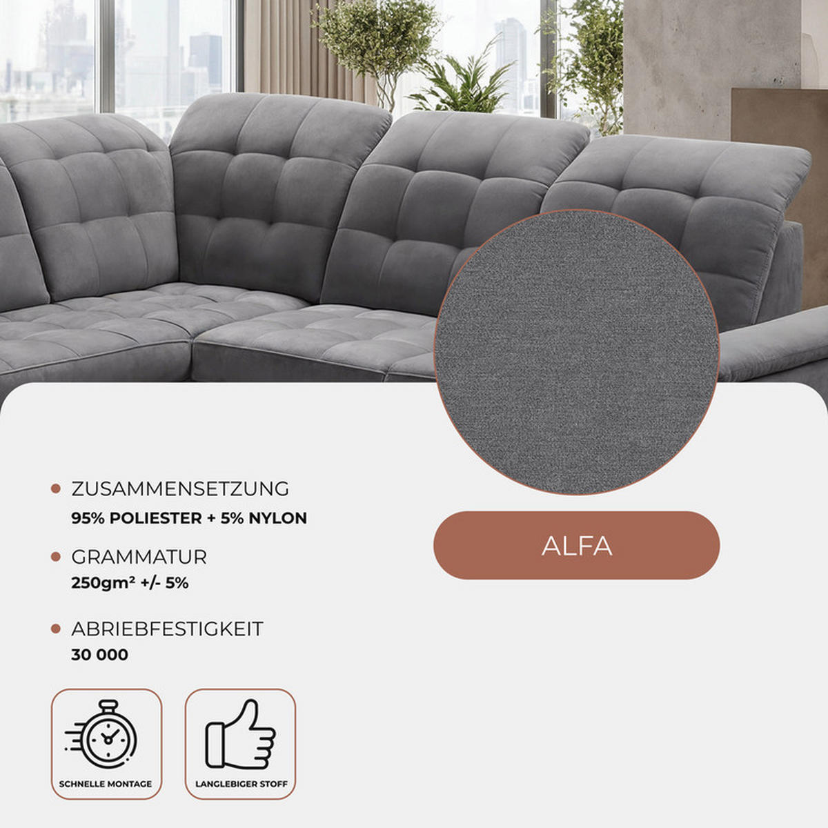 ECKSOFA LENO Links, mit Schlaffunktion und Bettkasten, Grau - Grau, Kunststoff/Textil (261/220cm) - Idohome