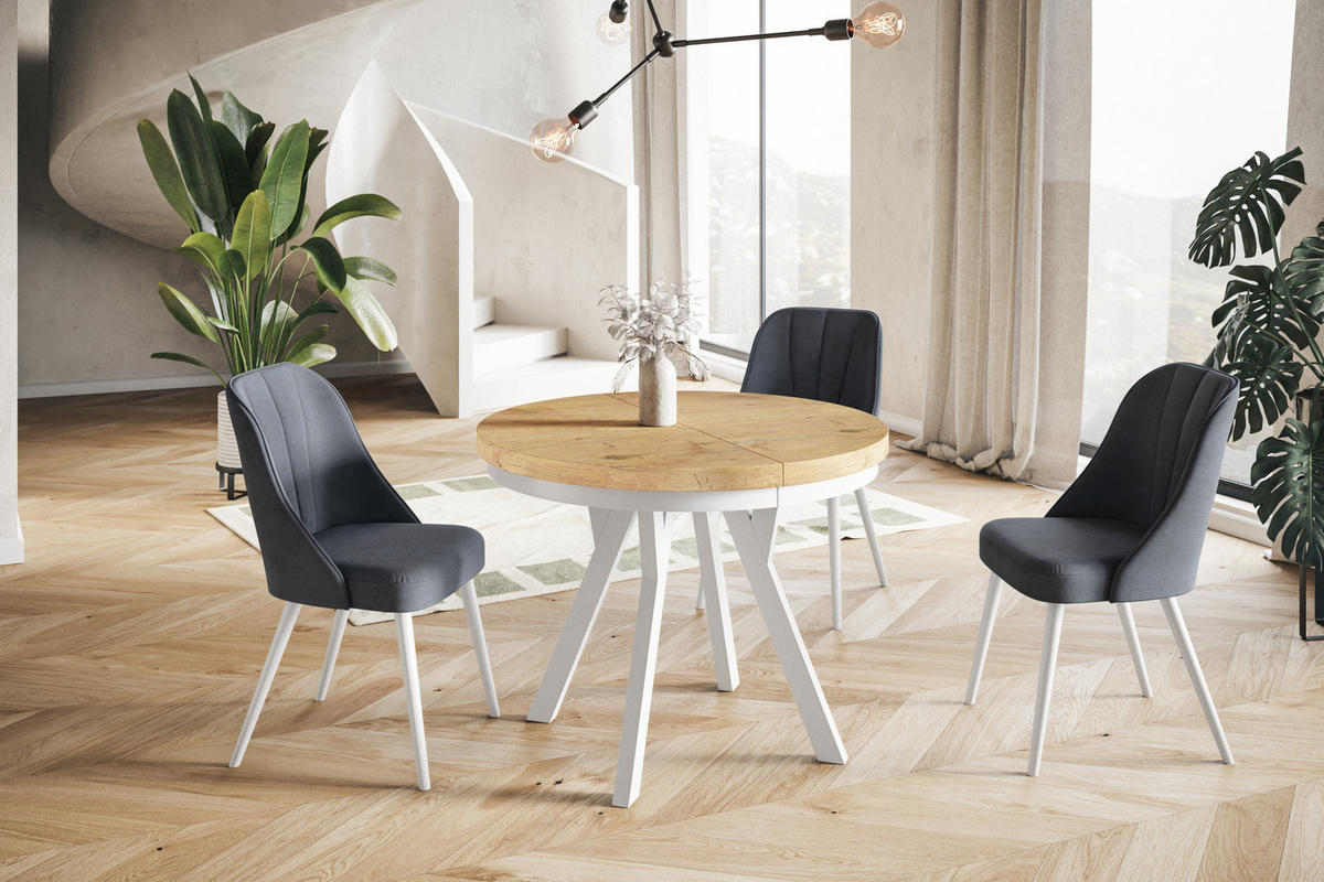 ESSZIMMERTISCH EVO, ausziehbarer Tisch 100 cm bis 200 cm, Farbe: LANCELOT, mit Holzbeinen in Farbe Weiß - Beige/Weiß, Holzwerkstoff (100/100/77cm) - Alpi-Möbel