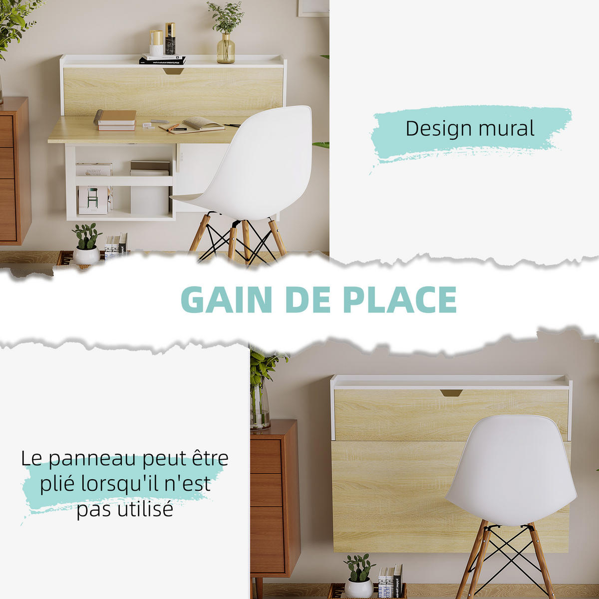 SCHREIBTISCH DE-14906 klappbar mit Schrank & Regal Naturholz - Naturfarben, Holzwerkstoff (100/18/74cm) - ComfortXL