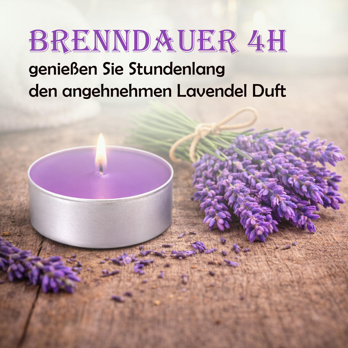 TEELICHT mit Duft - Lavendel - 18er Pack - Lila, Naturmaterialien (4/1.5/4cm) - HS Candle