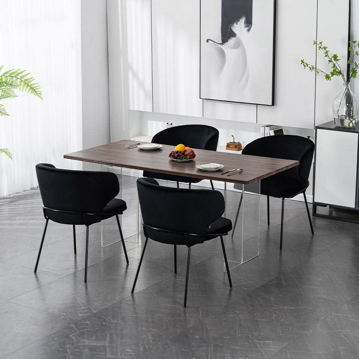 ESSZIMMERSTUHL AMARA Samt - 1er Set Schwarz - Schwarz, Kunststoff (55/79/59cm) - Home Deluxe