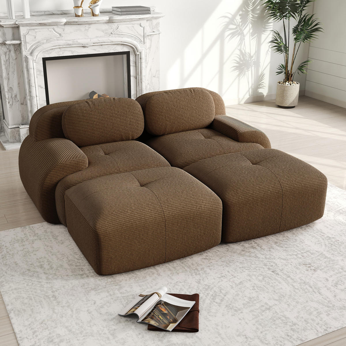 2-SITZER Sofa 208x178x75 cm aus Cordstoff rahmenlos modular, braun - Braun, Textil (178/75/208cm)