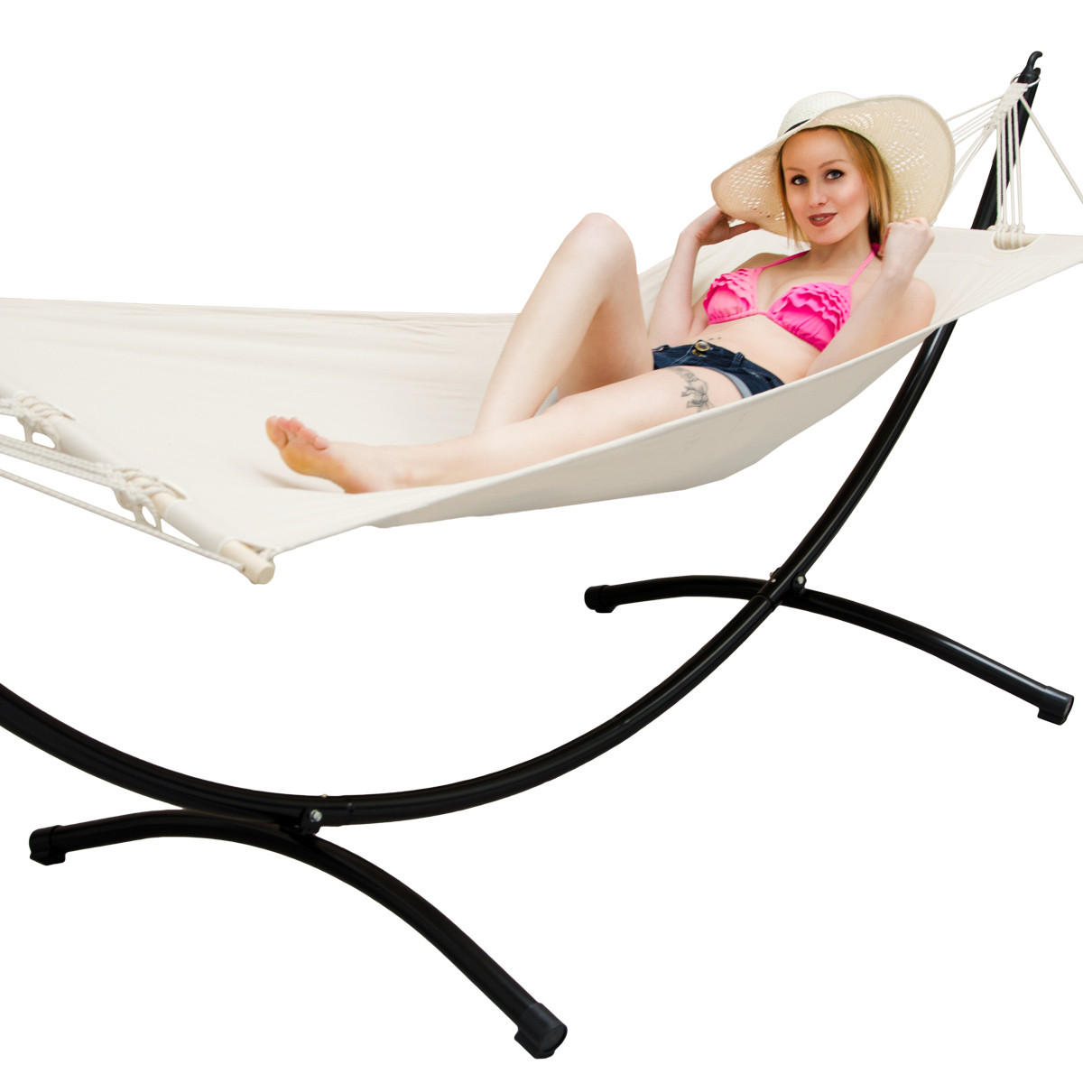 HÄNGEMATTE mit Gestell, 300/100cm, beige - Beige, Metall (100/90/300cm) - Amanka