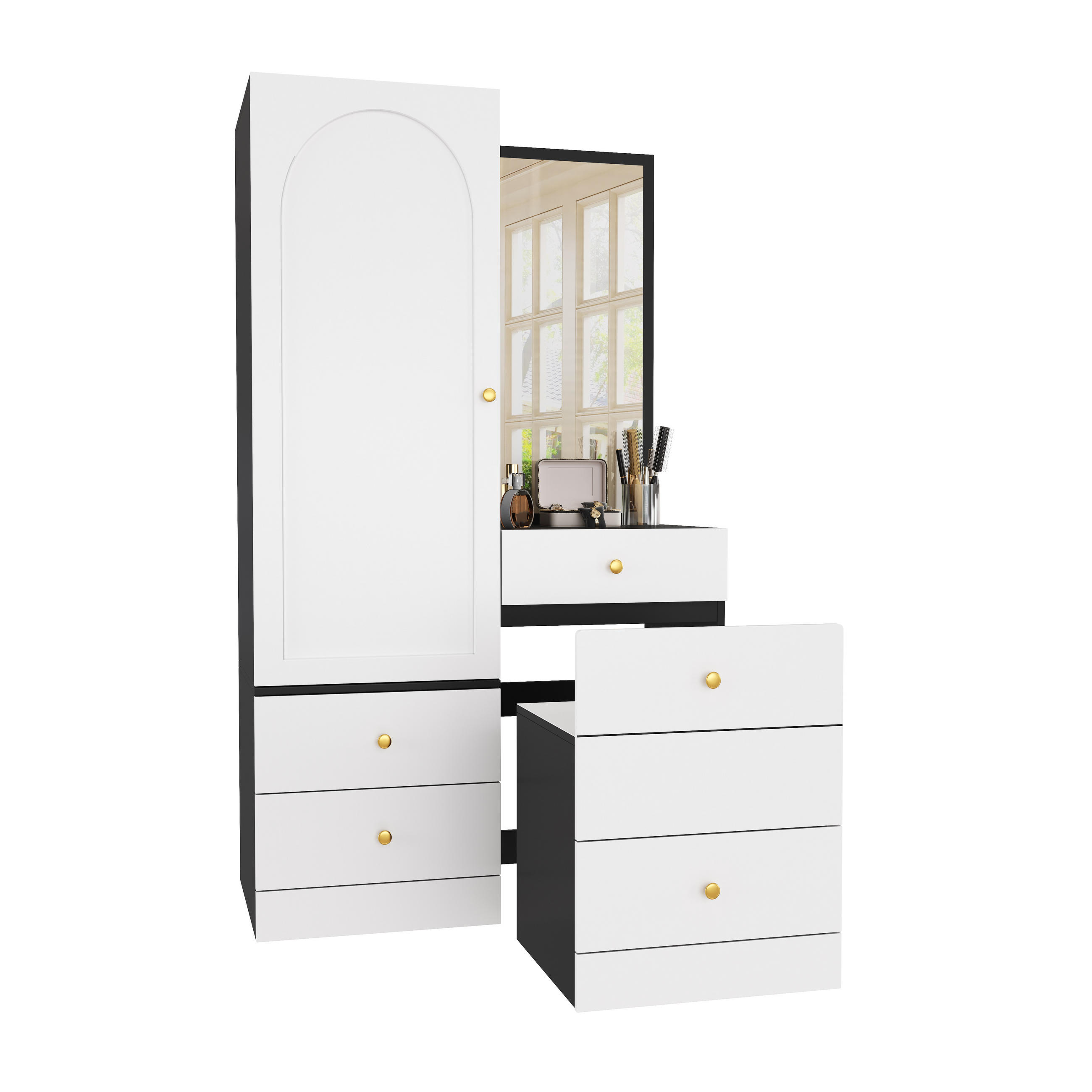 SCHMINKSCHRANK Spiegel Hocker Schubladen MDF Schlafzimmer 170cm - Multicolor, Holzwerkstoff (90/160/50.5cm) - FLIEKS