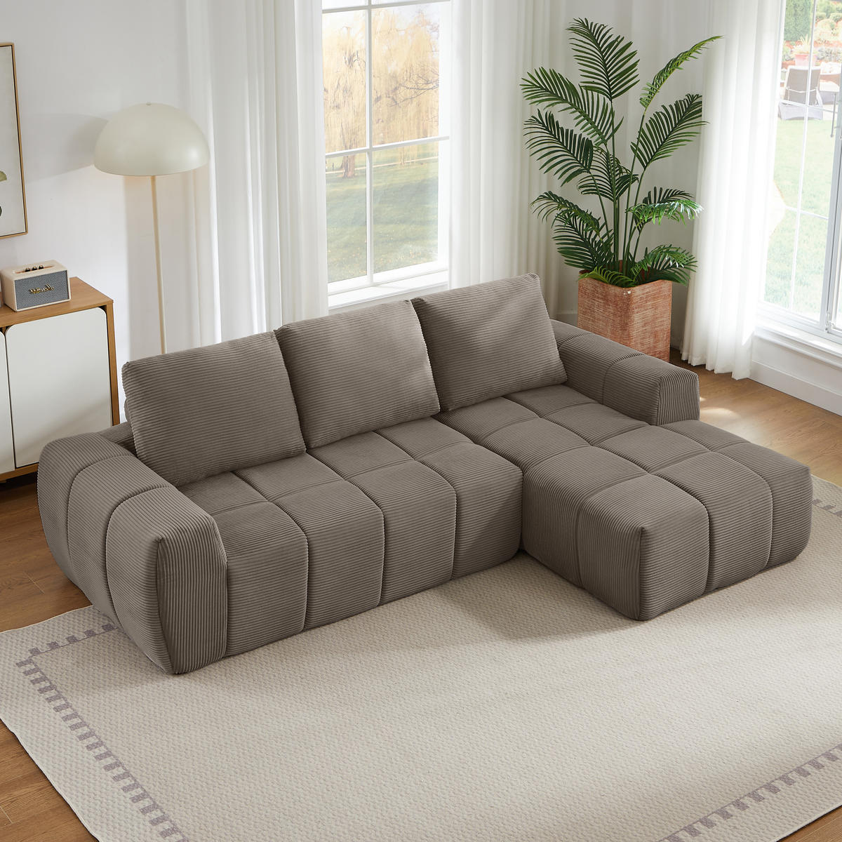 ECKSOFA Cord Taupe mit Kissen - Taupe, Textil (255/162cm) - WISHDOR