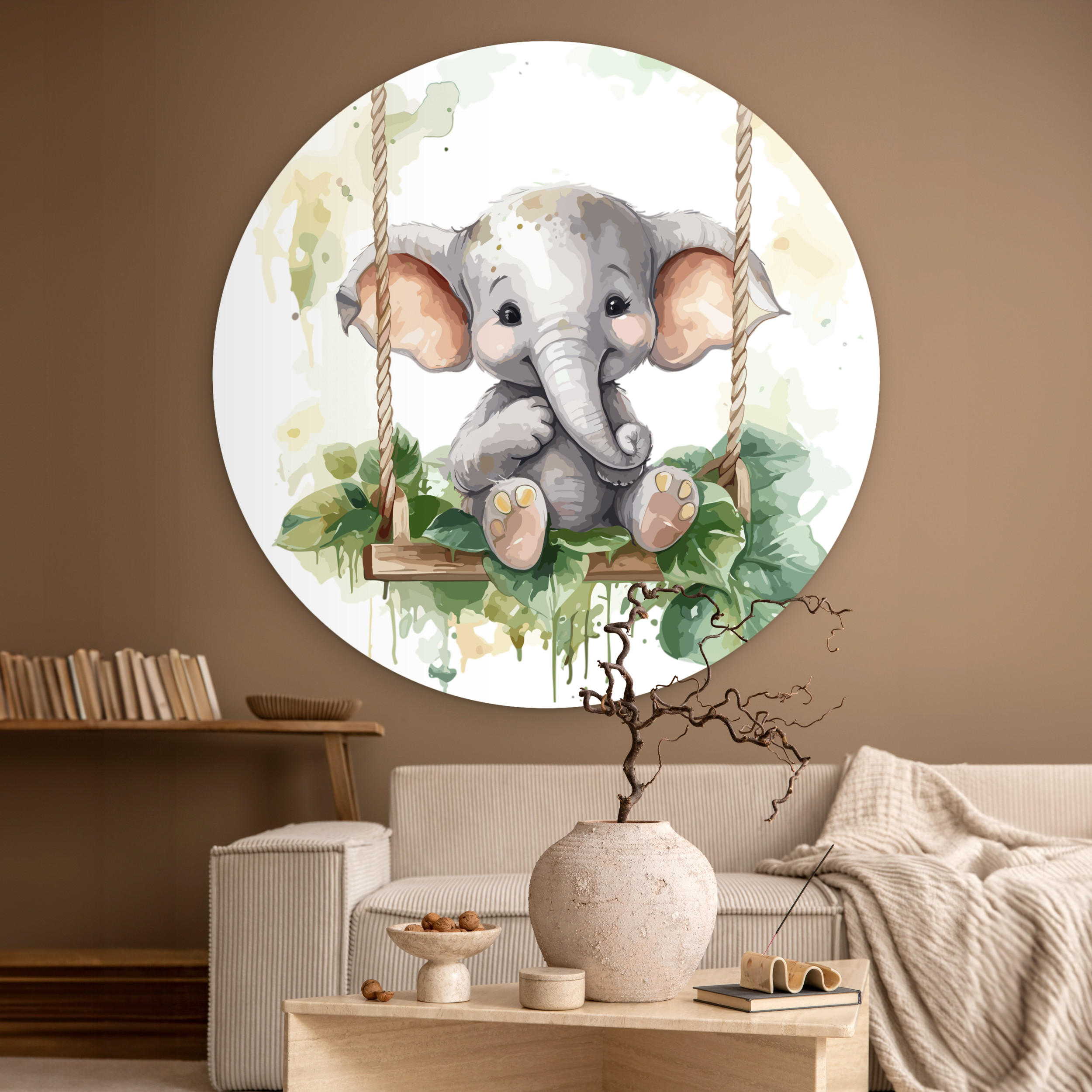 WANDBILD Elefant - Tier - Kinder - Dschungel 150x150 cm - Hellgrau, Kunststoff (150/150cm) - MuchoWow
