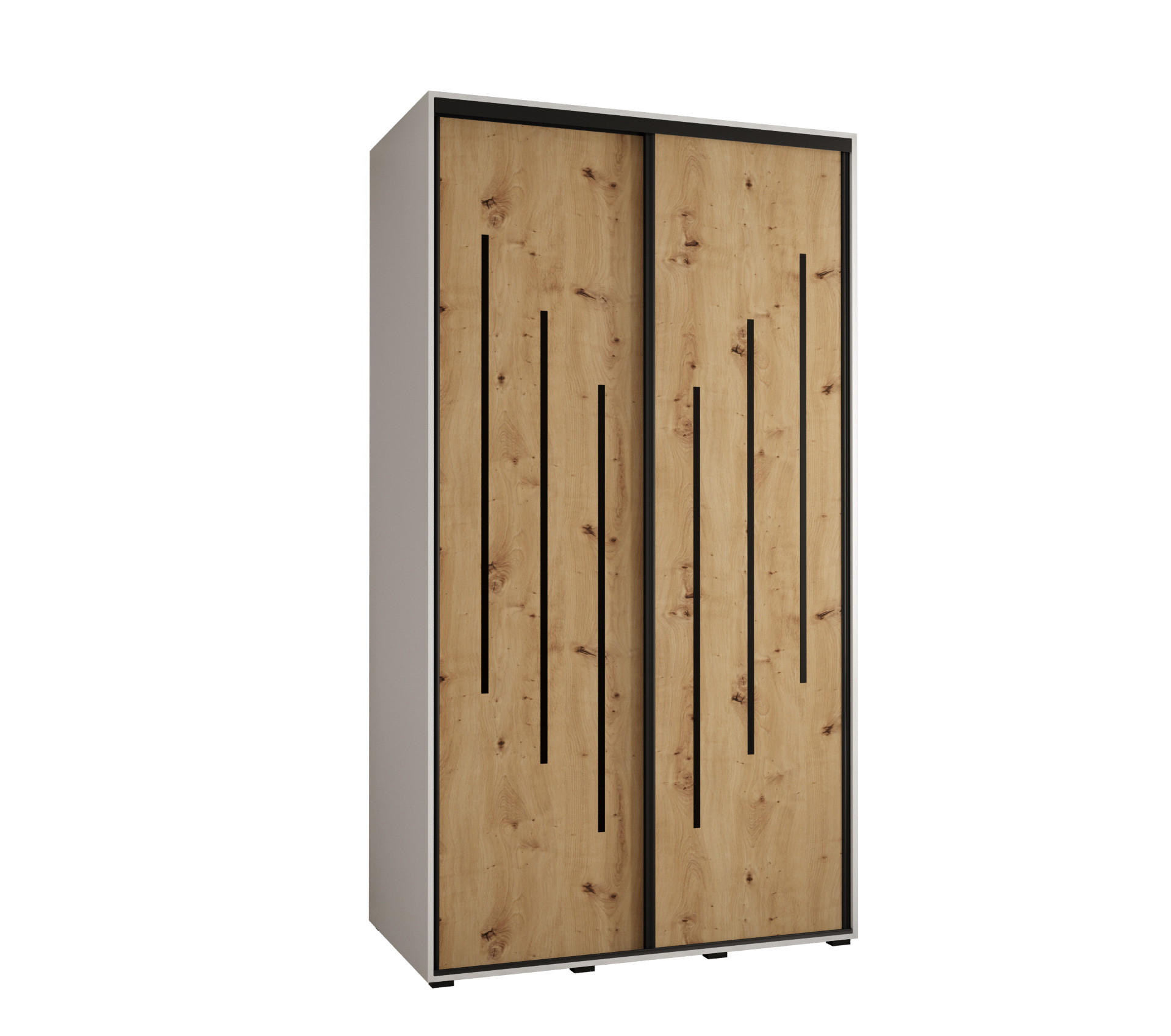 Abiks Möbel Schwebetürenschrank Weiß, Eiche Artisan, Schwarz 140x235x45 cm