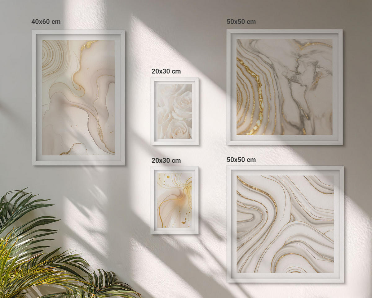 BILDER SET 5er Set - 50x50 cm & 20x30 cm & 40x60 cm Weißer Rahmen - Landschaften Natur Felder Sonne - Weiß, Kunststoff (40/60cm) - TULUP