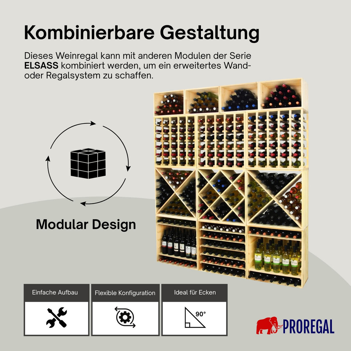WEINREGAL MODULARES ELSASS 60x60x30cm Kreuz Modul für 40 Flaschen - Braun, Holz (60/60/30cm) - PROREGAL