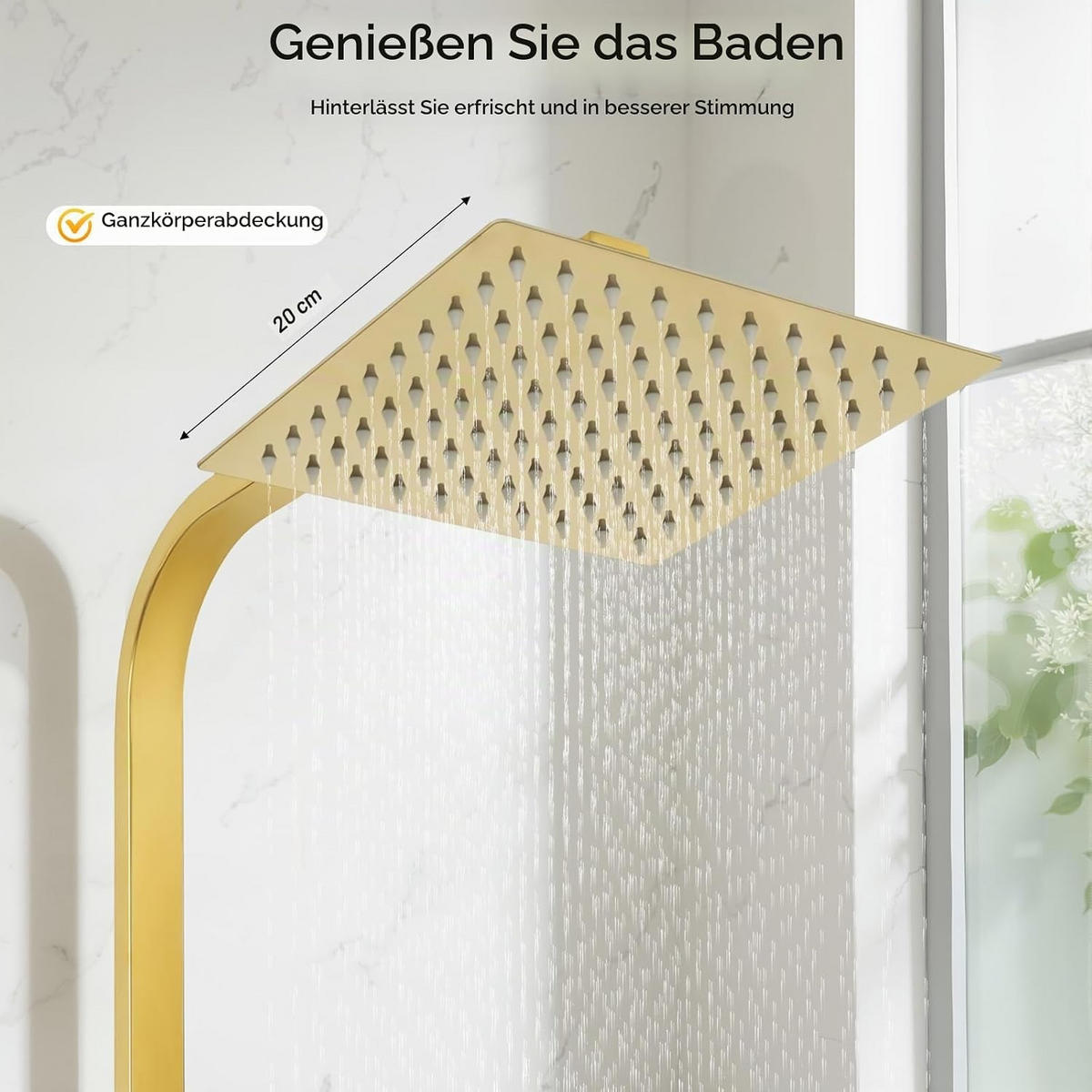 DUSCHSYSTEM gebürstetes Gold 8 Zoll Messing - Goldfarben, Metall (20/113/20cm)