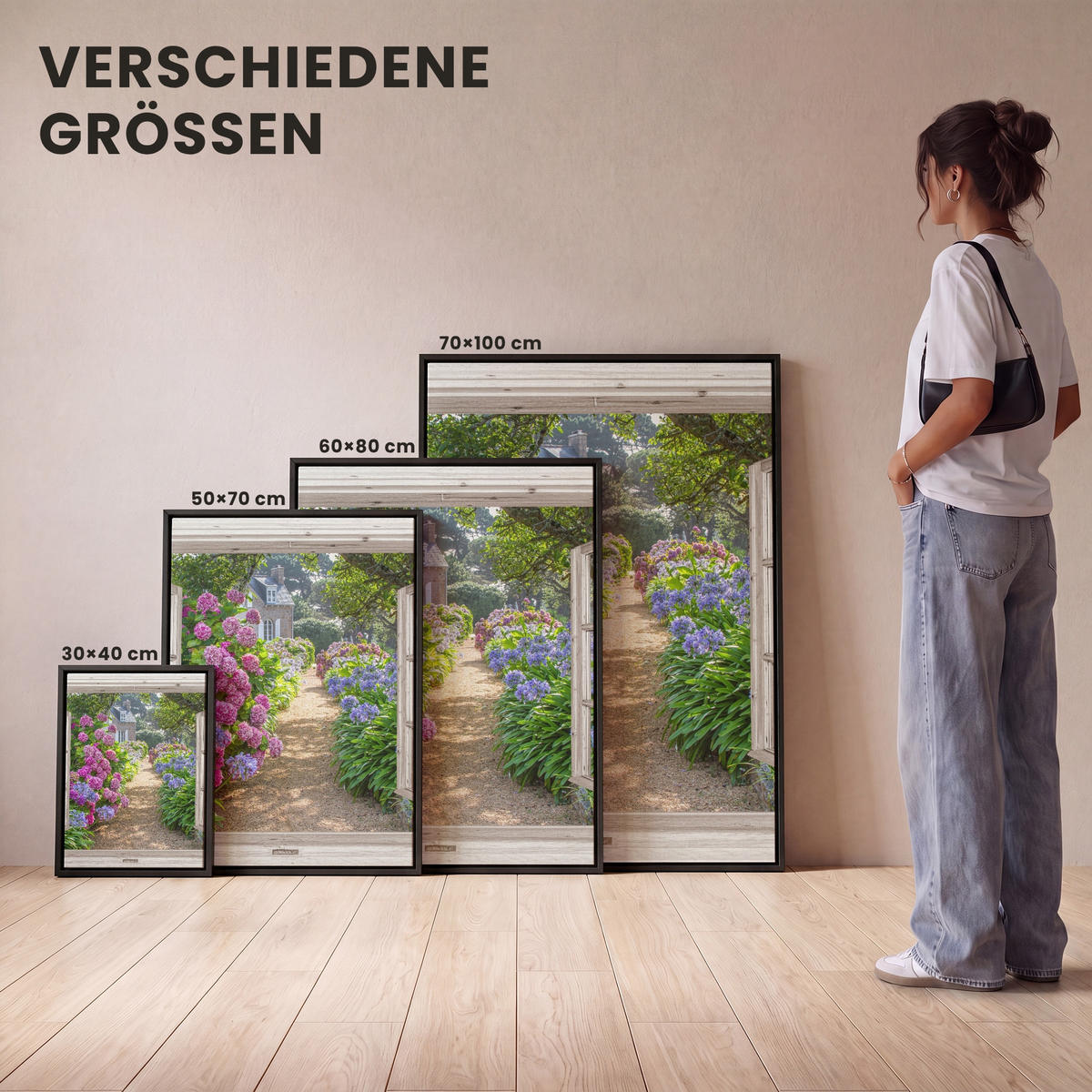 LEINWAND Bilder mit Rahmen - Hortensie - Durchsichtig - Blumen - Sommer - Lila - Weg - 60x80 - Lila, Textil (60/80cm) - MuchoWow