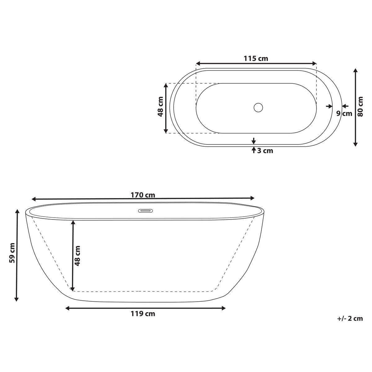 WHIRLPOOL-BADEWANNE mit LED 80x170x59 cm schwarz Nevis - Schwarz, Kunststoff (80/59/170cm) - Beliani