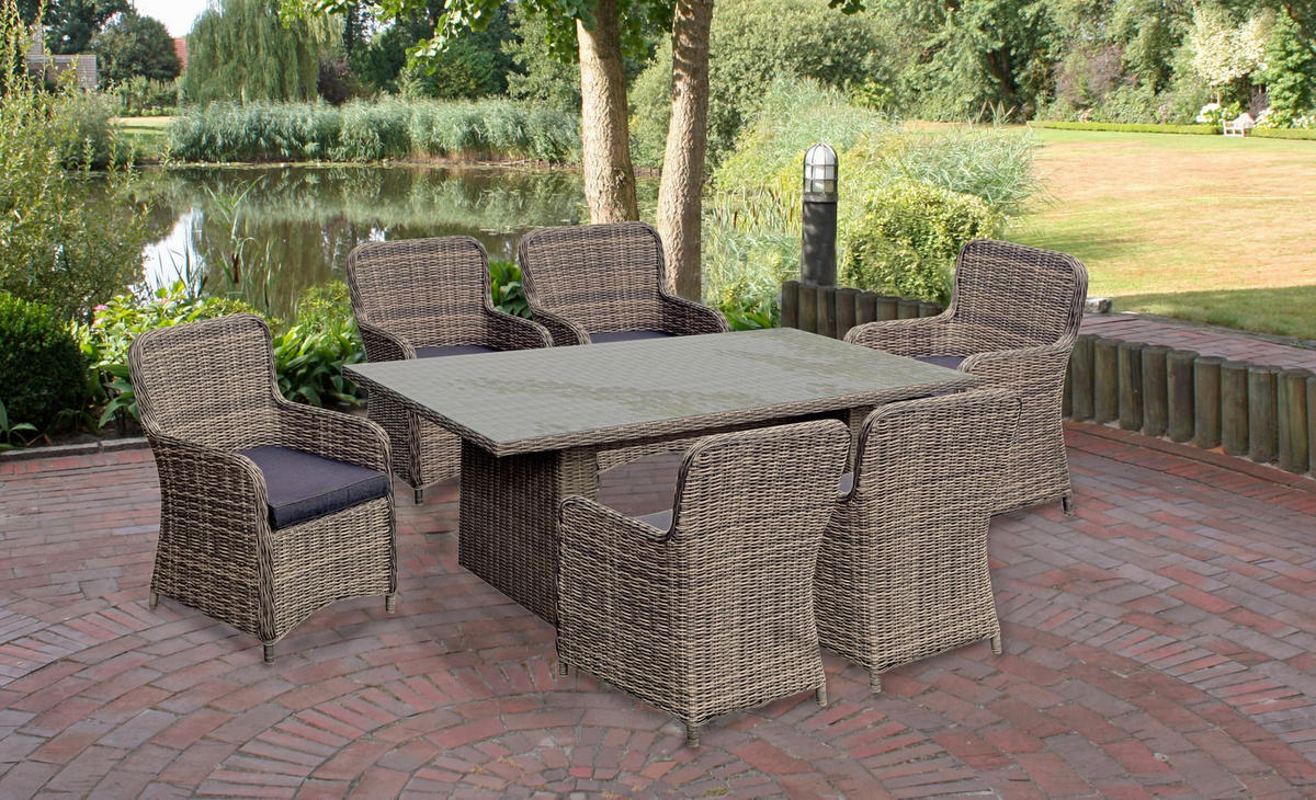 GARTEN-SITZGRUPPE Milan 7-teilig Gartenmöbel-Set - Braun, Kunststoff - DELUKE