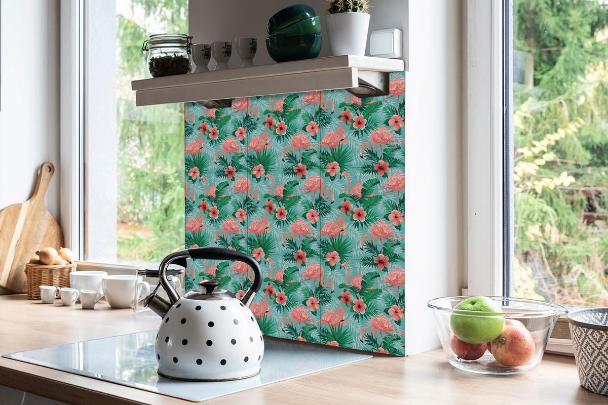 FLIESENAUFKLEBER 9 Stück 30x30 cm selbstklebend Flamingos - Multicolor, Textil (30/1.6/30cm) - TULUP