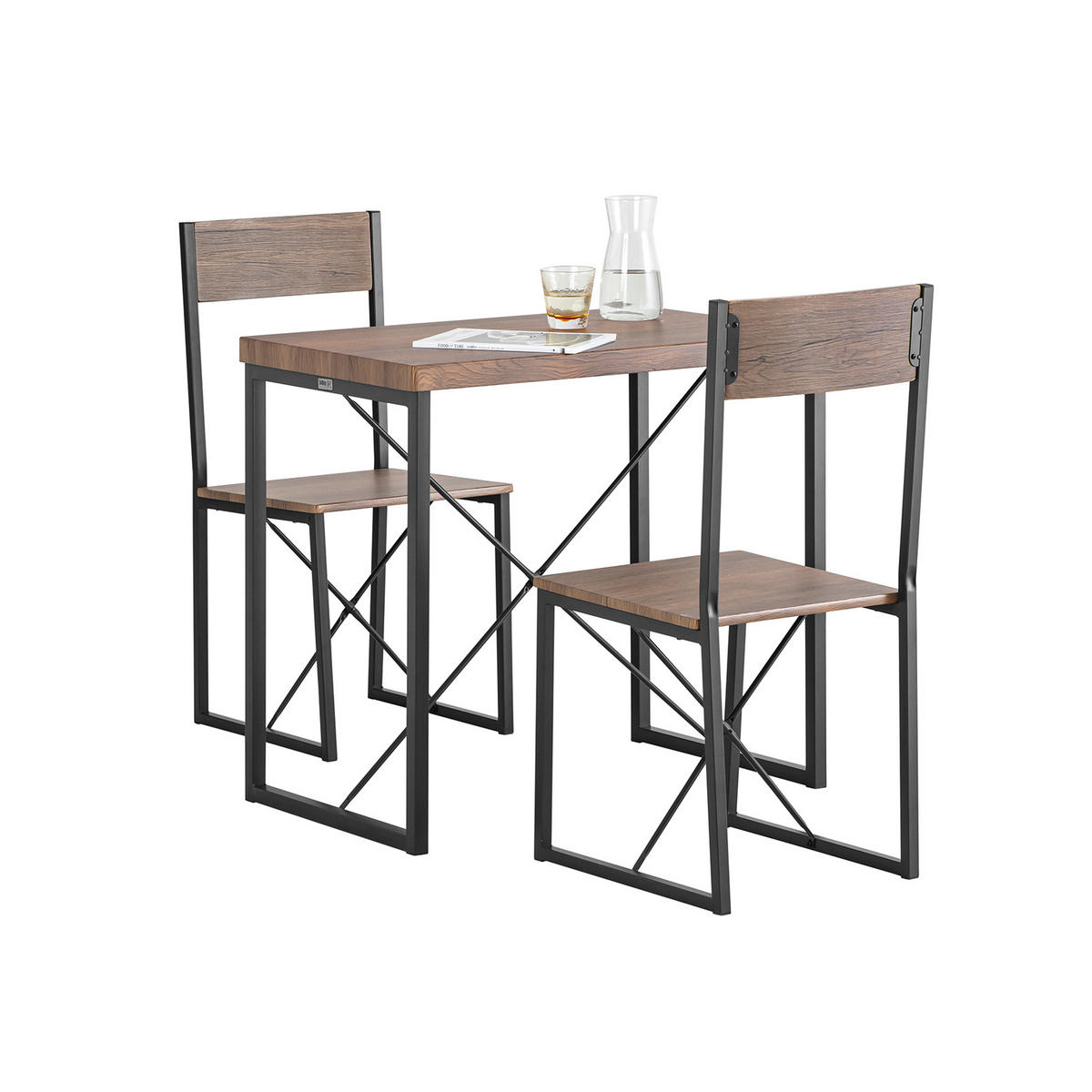 ESSTISCH + 2 x STÜHLE - Naturfarben, Holzwerkstoff/Metall (80/75/50cm) - SoBuy
