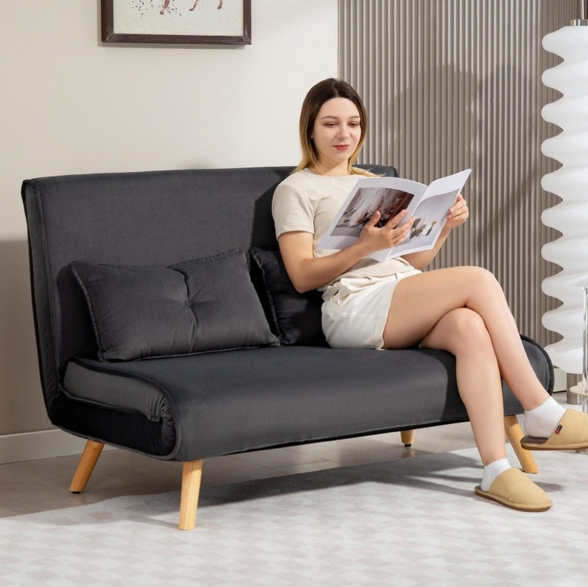 2-SITZER Schlafsofa Polyester mit Klick-Klack, verstellbarer Rückenlehne 120/75/87 cm Dunkelgrau - Dunkelgrau, Textil (75/87/120cm) - Redom