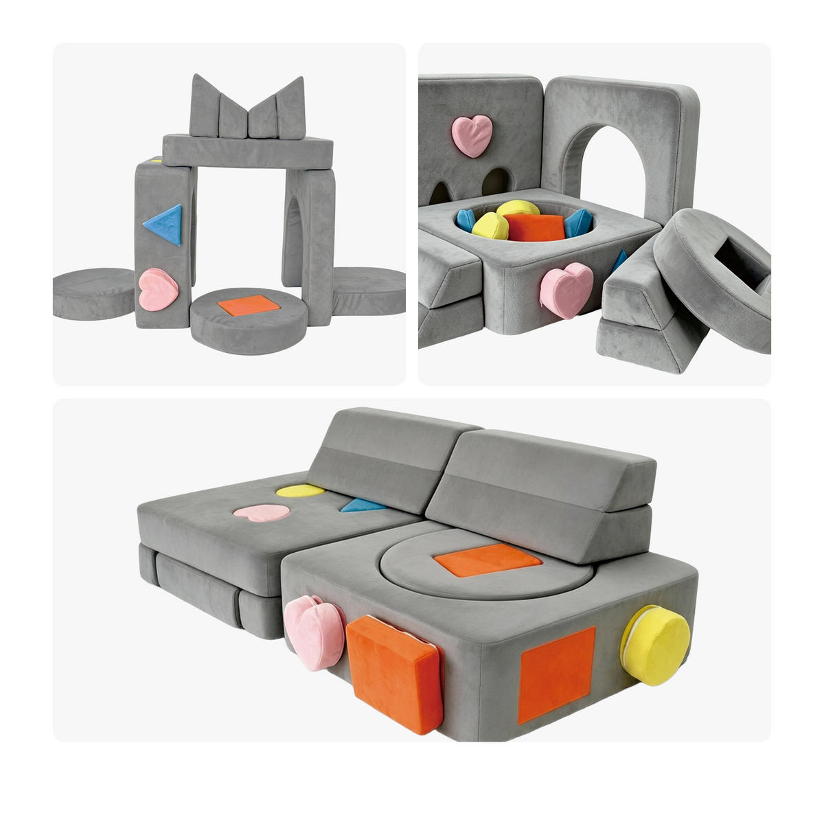 SPIELSOFA Anthrazit modular 18-tlg.-Set Schaumstoff - Grau, Kunststoff/Textil (130/40/65cm) - Relaxdays