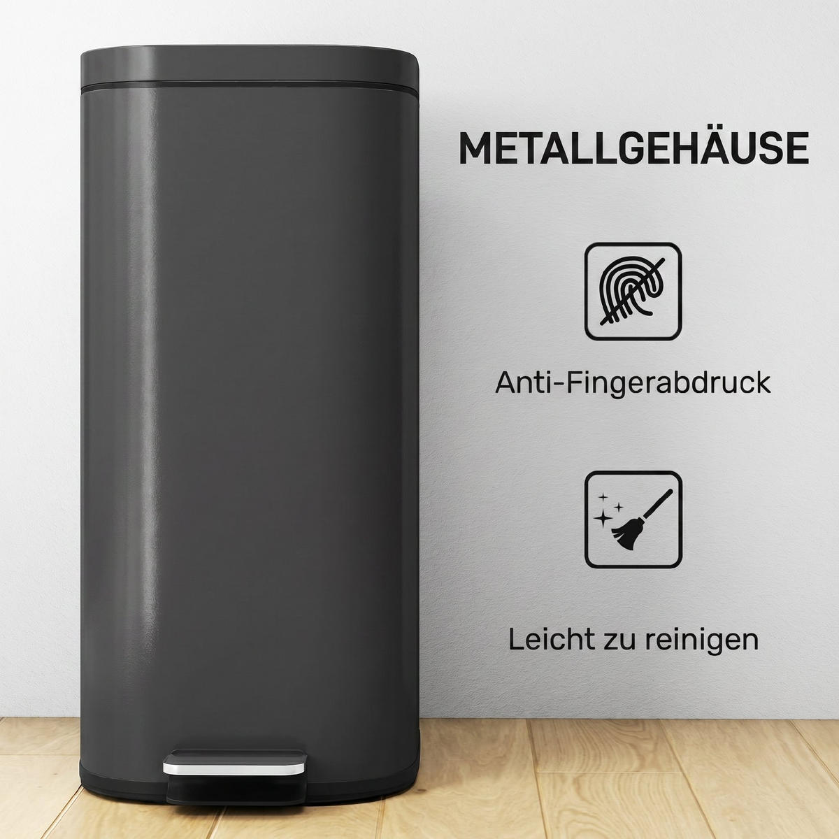 MÜLLEIMER Metall Kunststoff Schwarz - Schwarz, Metall (29/59.5/36cm) - HOMCOM