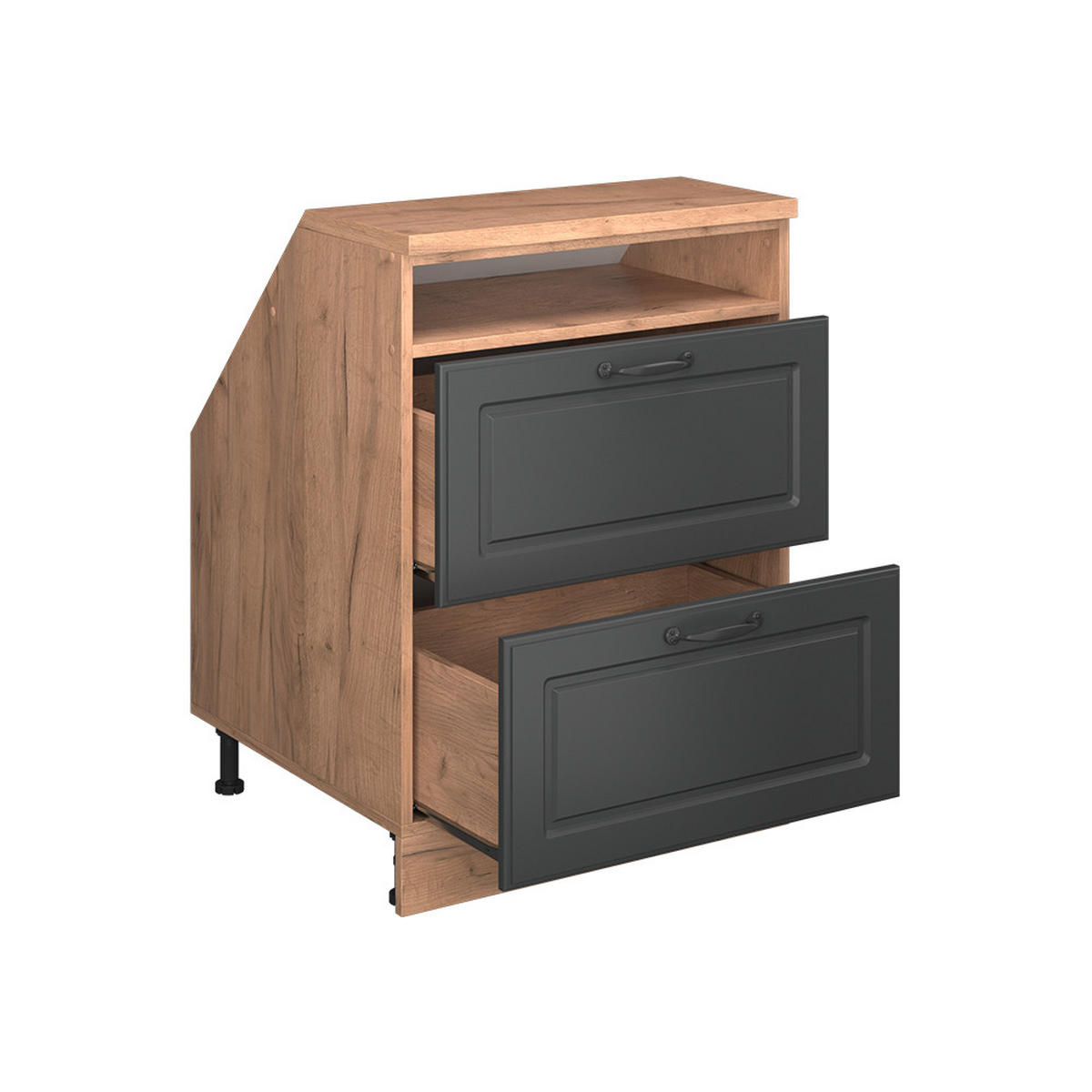 KUHINJSKI ORMAR ZA KOSINE KROVA R-Line Antracit u rustikalnom stilu 60 cm s 2 ladice, korpus ormara dubine 60 cm - hrast medunac/antracit, drvni materijal (60/83.8/60cm) - Vicco