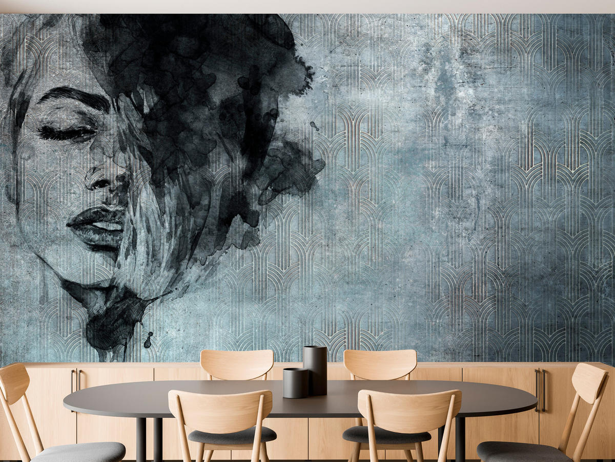 FOTOTAPETE für Wohnzimmer Abstrakte Beton Ornament Frau Porträt 100x70 - Grau, Papier (100/70cm) - Muralo