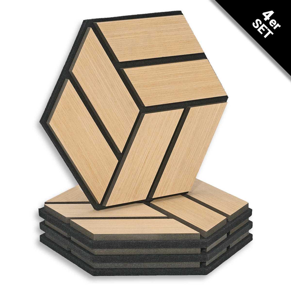 AKUSTIKPANEEL Hexagon Natur 4 Stück - Naturfarben, Holz (30/26/2cm) - Homestyle4u