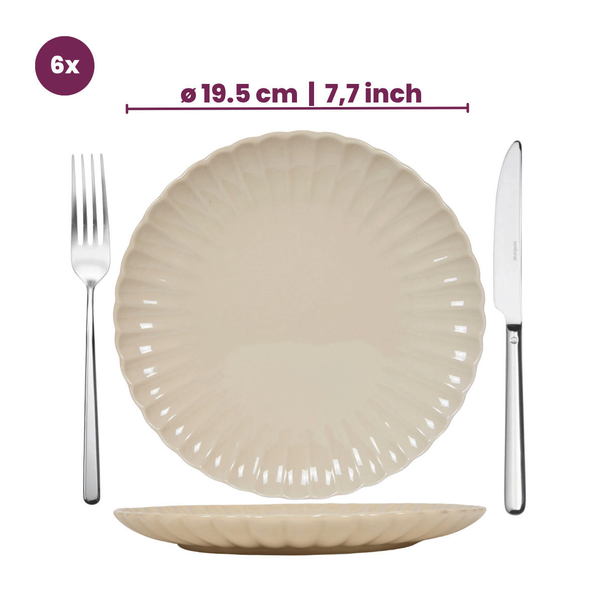 FRÜHSTÜCKTELLER / Dessertteller Cardida Beige ø 19,5 cm - 6 Stück - Beige, Keramik (1/2/3cm) - Cookinglife