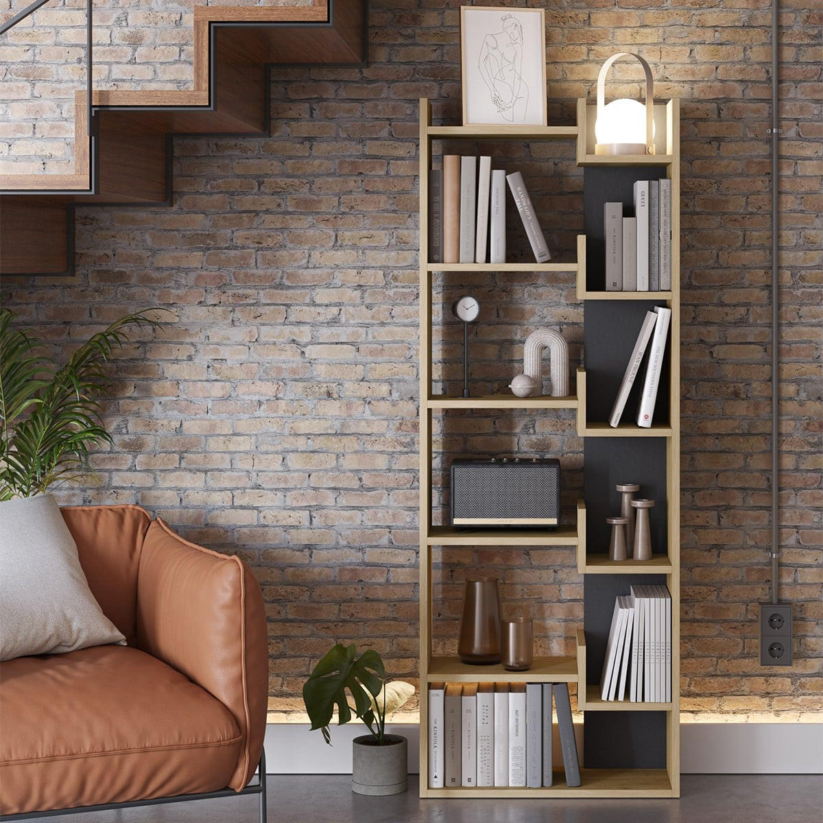 BÜCHRREGAL mit 5 Regalen - Klapo - 60/22/162 cm - Schwarz/Eiche Artisan, Holzwerkstoff (22/162.4/15.5cm) - Calicosy