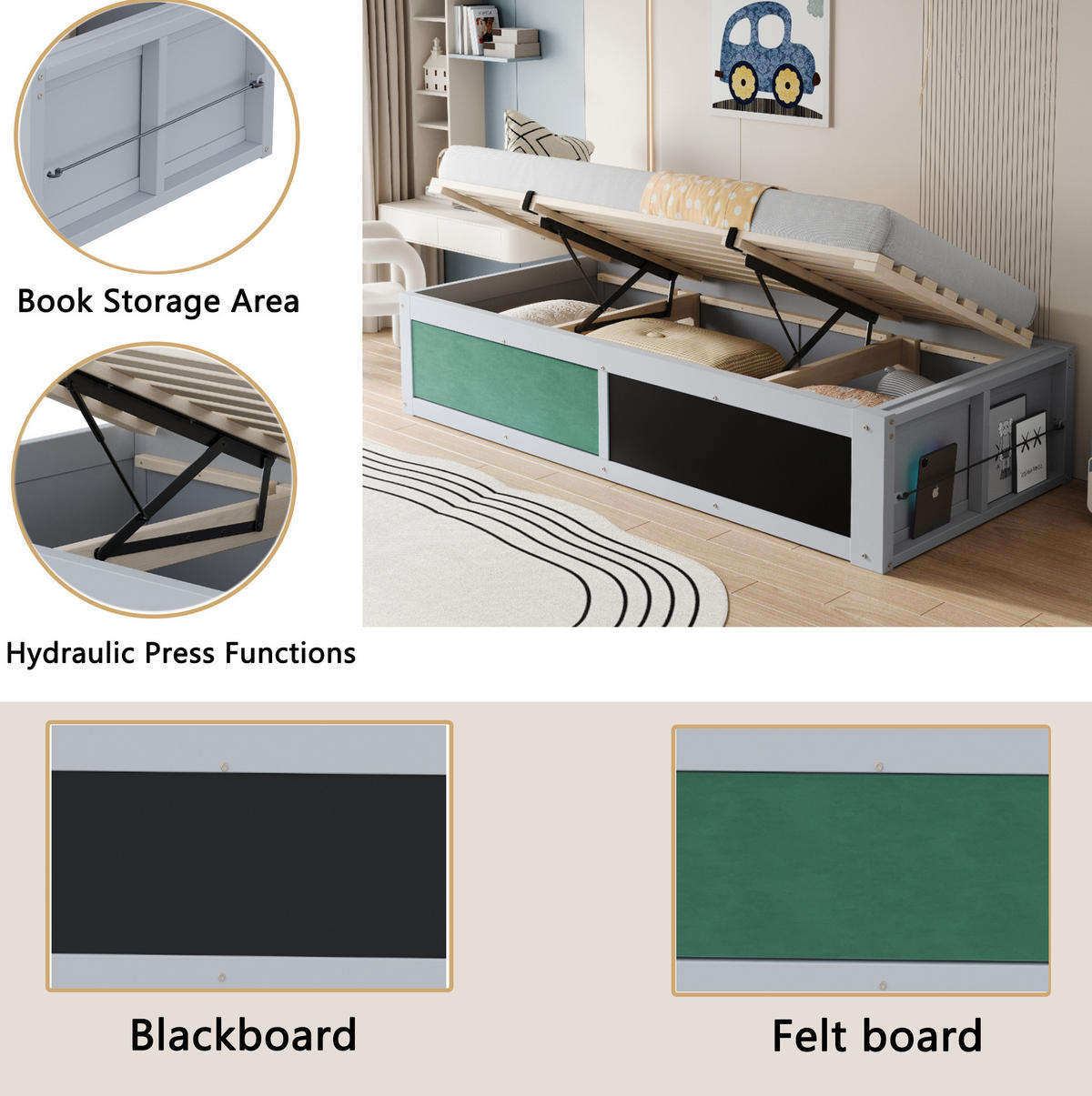KINDERBETT 90/200 cm Grau aus Holz mit Stauraum - Grau, Holz (90/200cm) - OKMYHOME